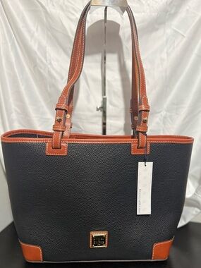 Dooney & Bourke Pebble Grain Tote Black/Tan NWT — Tags On Red Interior